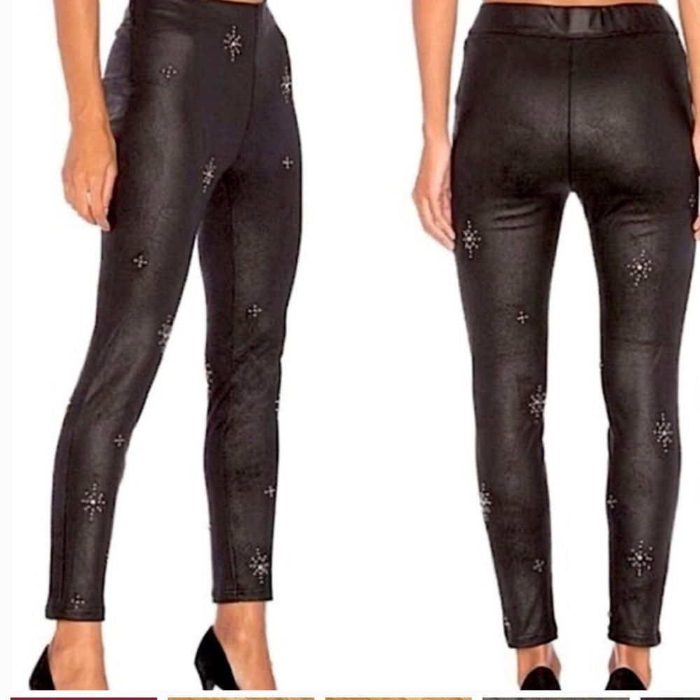 FREE PEOPLE | STAR STUDDED EMBELLISHED BRUSHED BLACK SKINNY FESTIVAL LEGGINGS 27